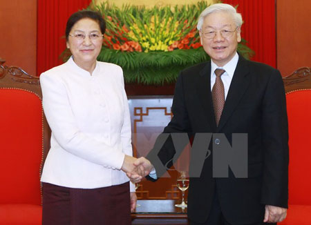 Tổng Bí thư Nguyễn Phú Trọng tiếp Chủ tịch Quốc hội Lào Pany Yathotou sang thăm hữu nghị chính thức Việt Nam.